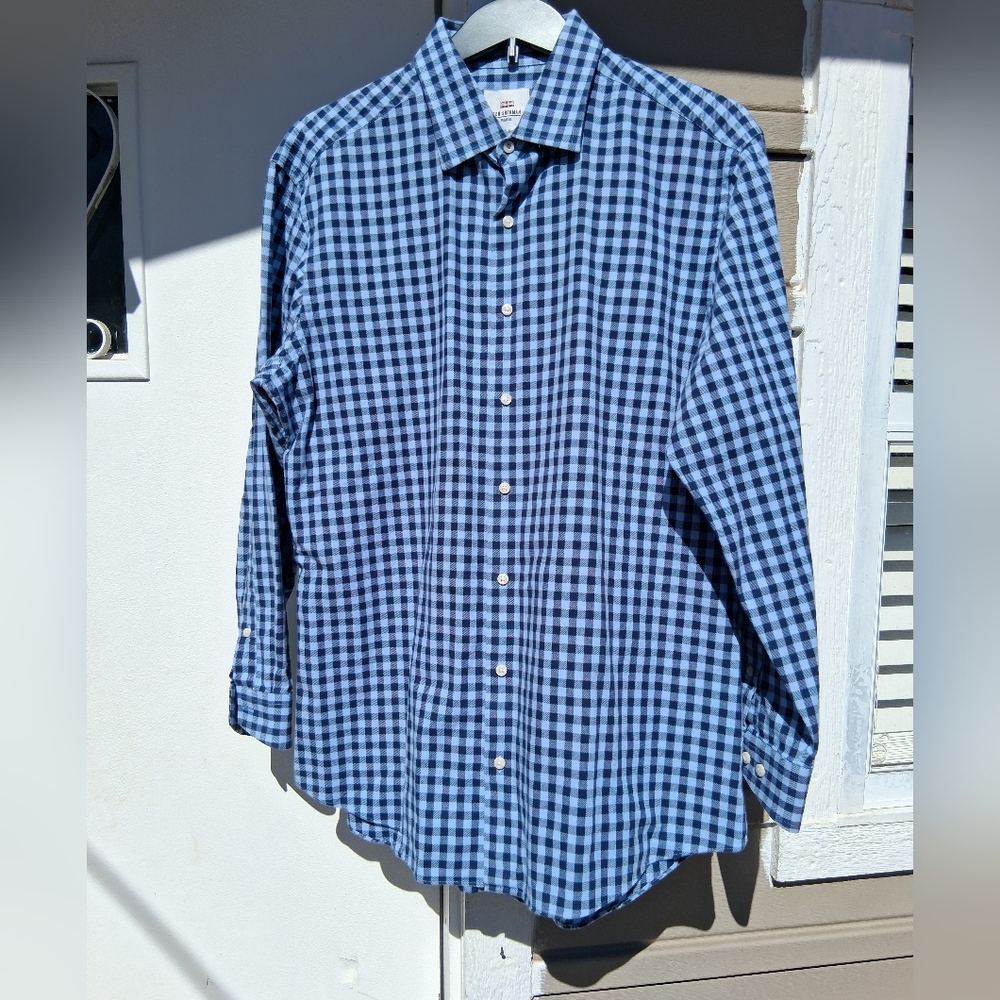 Ben Sherman Tailoring Navy Checkered Button Down Shirt Tailoring Slim Fit Pre-ow